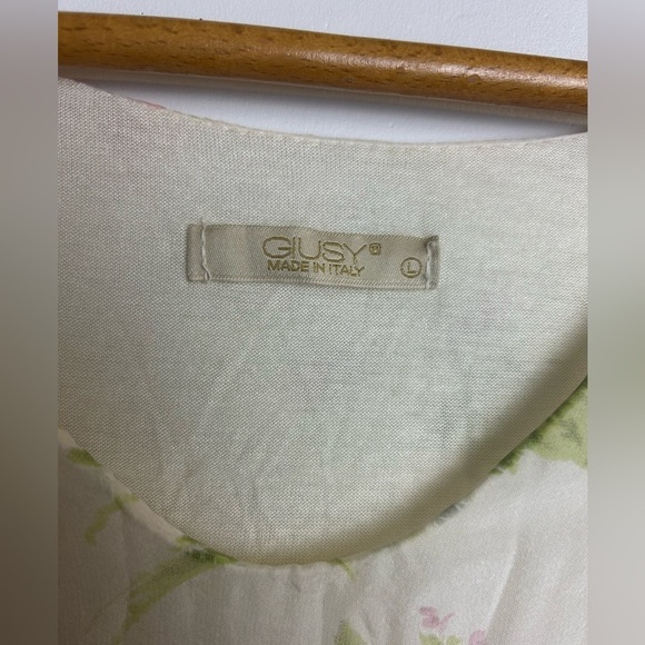 Y2K Giusy Made in Italy Top Blouse L 100% Silk Floral Lightweight Butter White - Picture 7 of 13